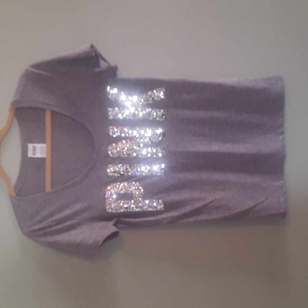 Victoria's Secret Pink Grey tshirt with silver sequins size Medium